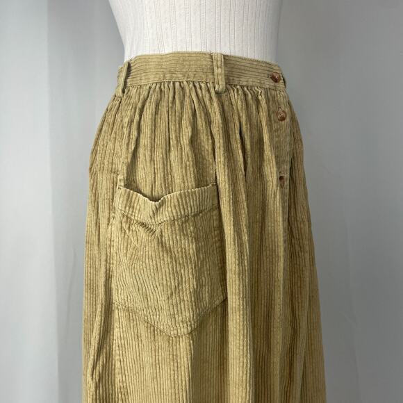 Eddie Bauer Maxi Skirt Size 14 Tan Khaki Corduroy Button A Line Vintage 90s Y2K - Picture 4 of 13